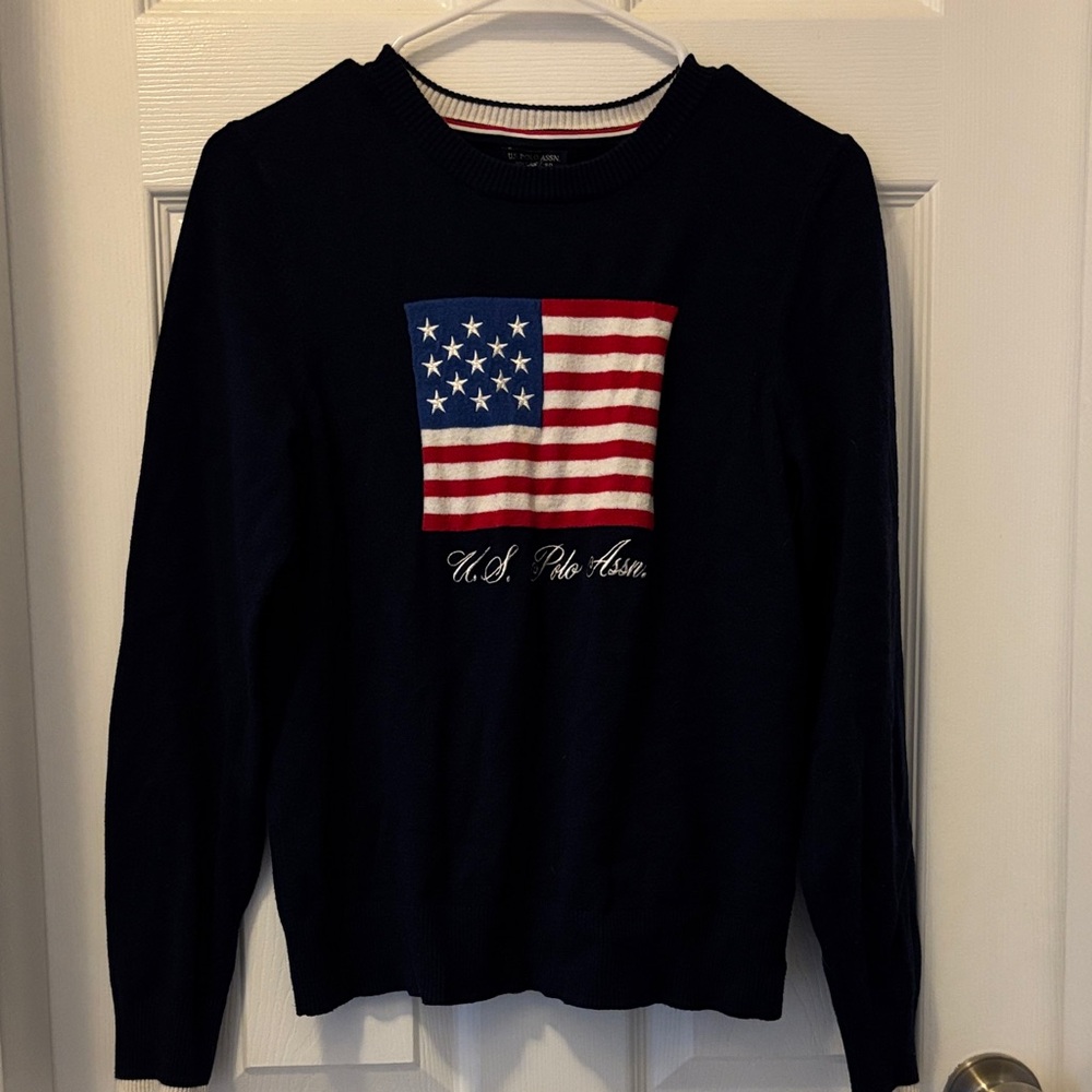 U.S. Polo Assn. Women's Navy Sweater with American Flag